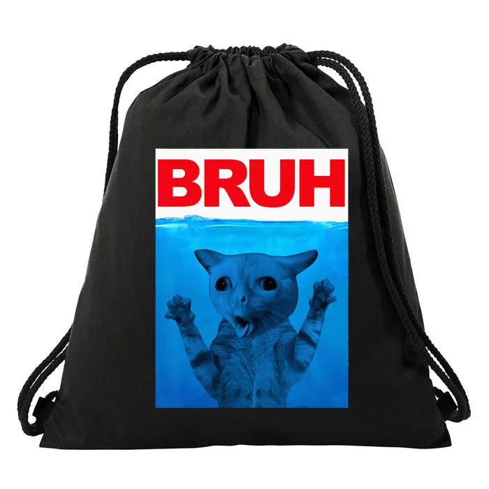 Bruh Meme Funny Saying Brother Greeting Teens Bruh Cat Drawstring Bag