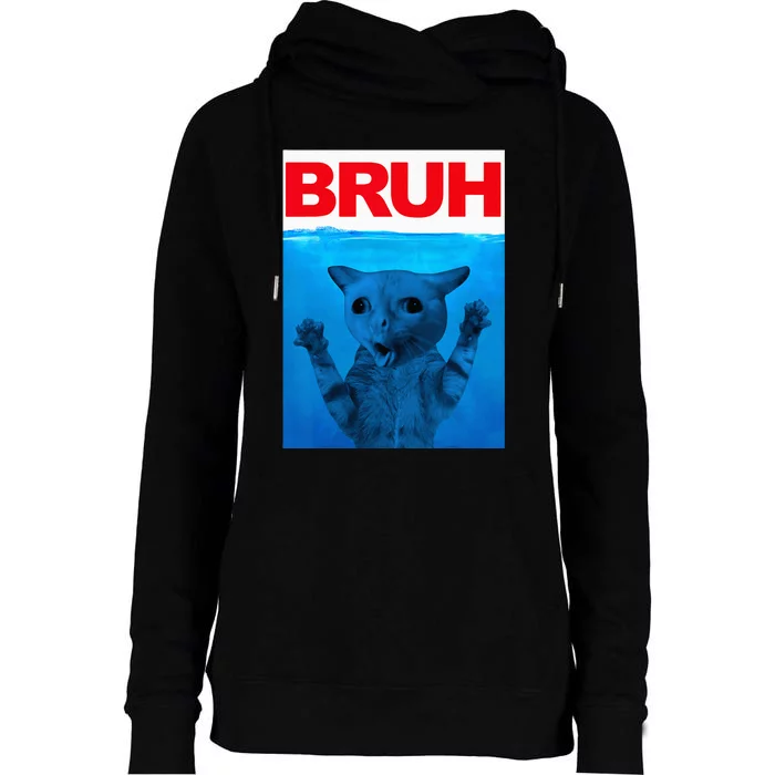 Bruh Meme Funny Saying Brother Greeting Teens Bruh Cat Womens Funnel Neck Pullover Hood