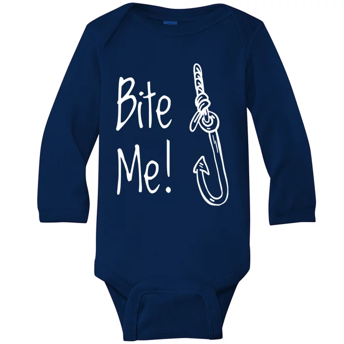 Bite Me Funny Fishing Gift Baby Long Sleeve Bodysuit