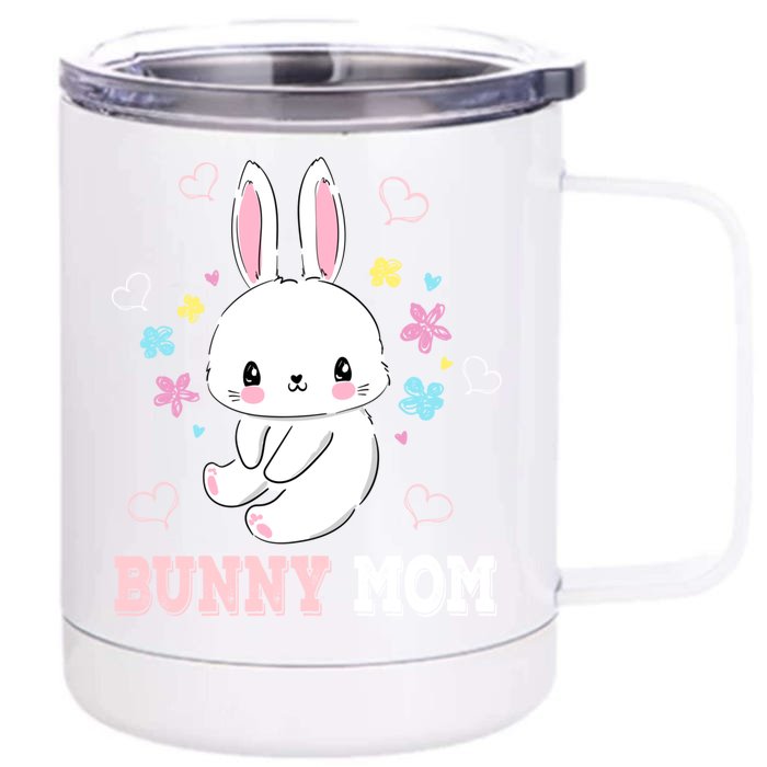 Bunny Mom Flowers Easter Cute Bunny Mother Gift Front & Back 12oz Stainless Steel Tumbler Cup