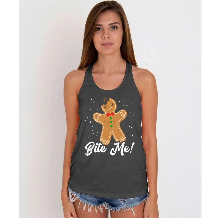 Bite Me Funny Gingerbread Christmas Holiday Gift Women's Knotted Racerback Tank