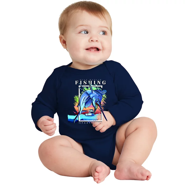 Blue Marlin Fishing Club Baby Long Sleeve Bodysuit