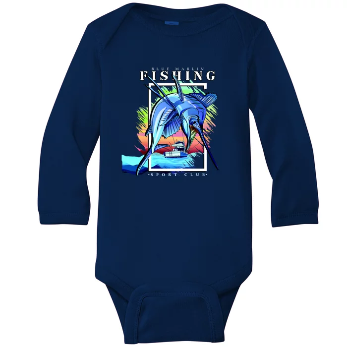 Blue Marlin Fishing Club Baby Long Sleeve Bodysuit