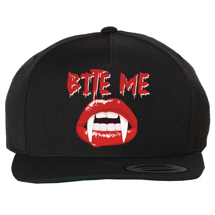 Bite Me Funny Halloween Vampire Bite Me Gift Wool Snapback Cap