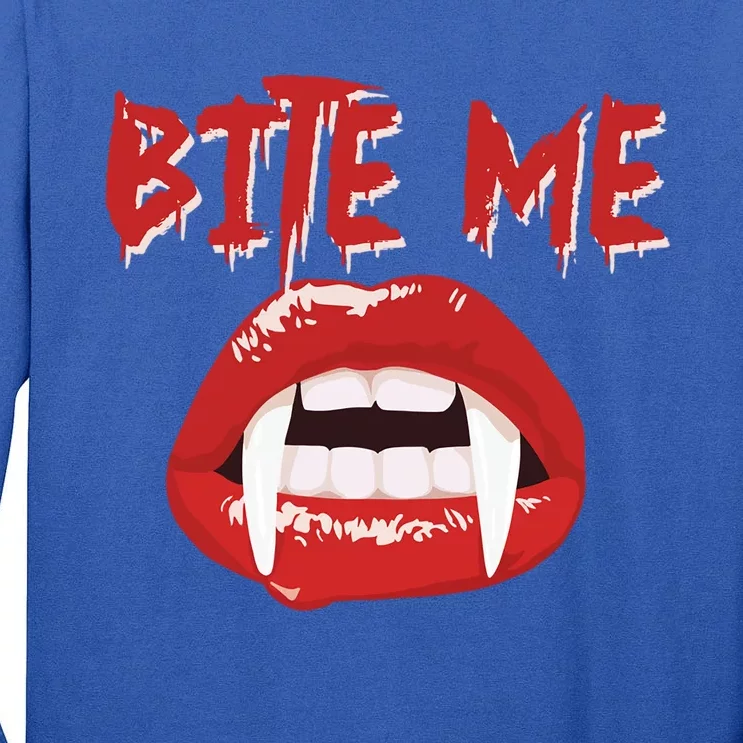 Bite Me Funny Halloween Vampire Bite Me Gift Tall Long Sleeve T-Shirt