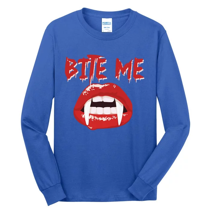 Bite Me Funny Halloween Vampire Bite Me Gift Tall Long Sleeve T-Shirt