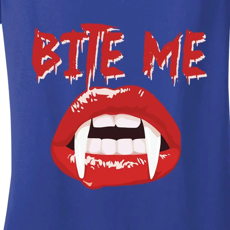 Bite Me Funny Halloween Vampire Bite Me Gift Women's V-Neck T-Shirt