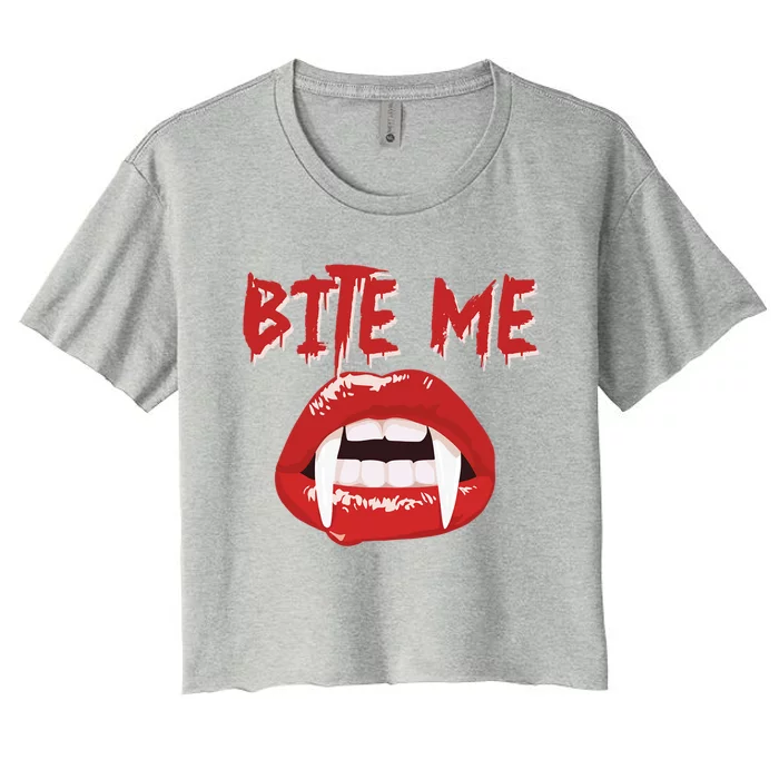 Bite Me Funny Halloween Vampire Bite Me Gift Women's Crop Top Tee