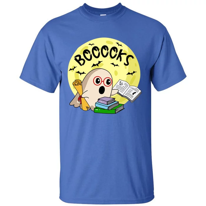 Boooks Moon Ghost Halloween Bookworm Reading Lover Gift Tall T-Shirt