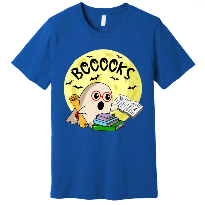 Boooks Moon Ghost Halloween Bookworm Reading Lover Gift Premium T-Shirt