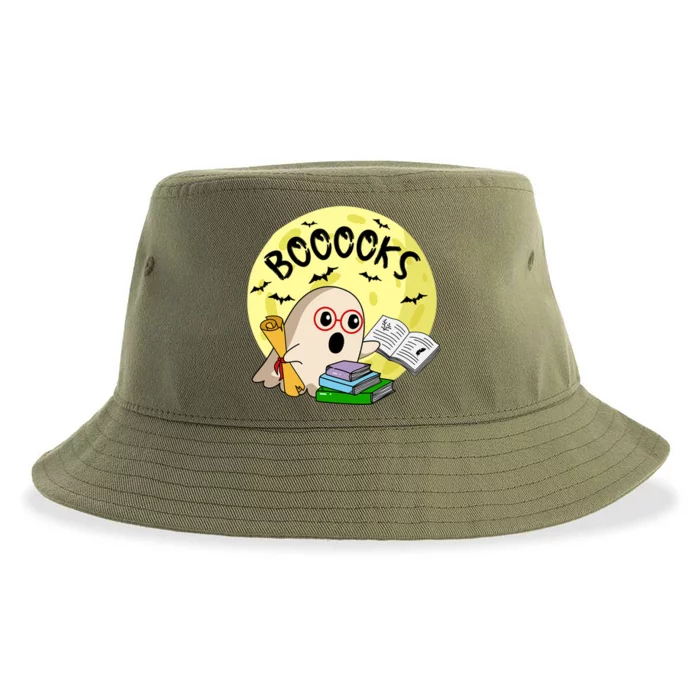 Boooks Moon Ghost Halloween Bookworm Reading Lover Gift Sustainable Bucket Hat