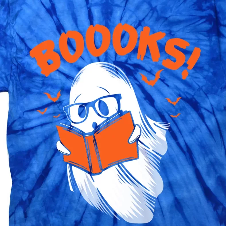 Boooks Moon Ghost Reading Halloween Bookworm Librarian Book Gift Tie-Dye T-Shirt