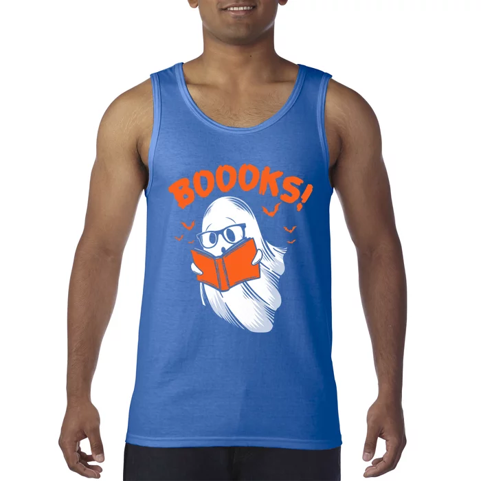 Boooks Moon Ghost Reading Halloween Bookworm Librarian Book Gift Tank Top