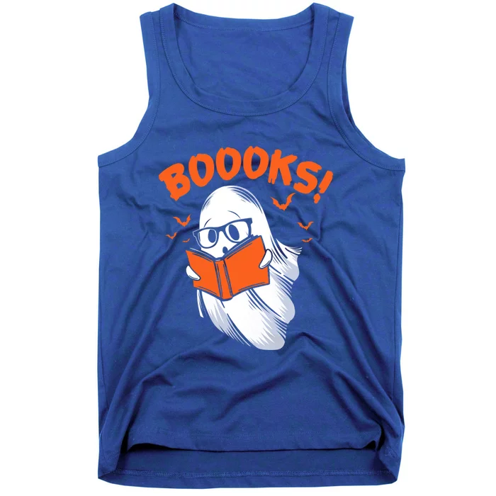 Boooks Moon Ghost Reading Halloween Bookworm Librarian Book Gift Tank Top