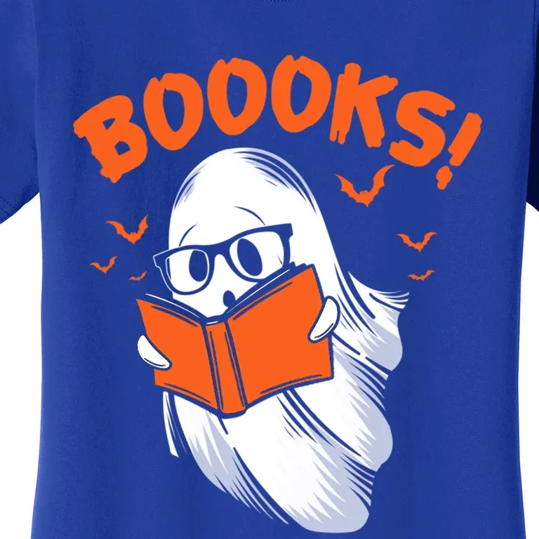 Boooks Moon Ghost Reading Halloween Bookworm Librarian Book Gift Women's T-Shirt