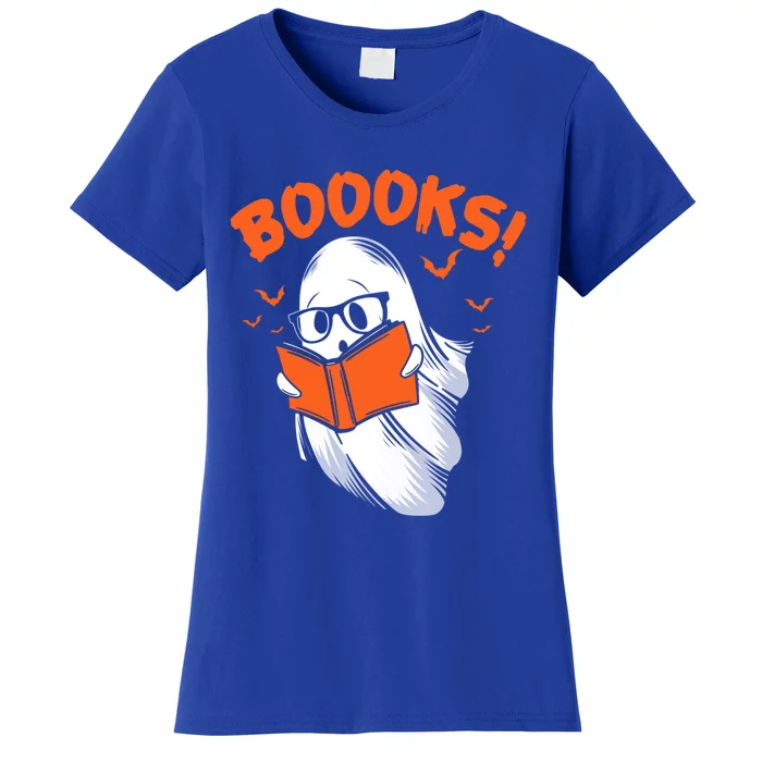 Boooks Moon Ghost Reading Halloween Bookworm Librarian Book Gift Women's T-Shirt