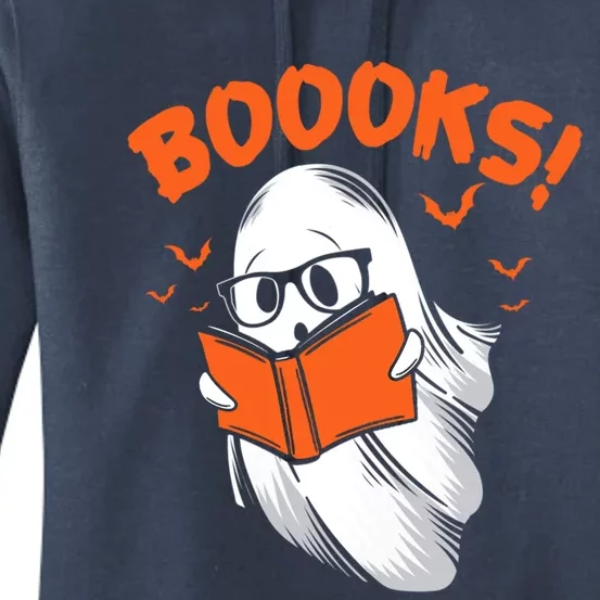 Boooks Moon Ghost Reading Halloween Bookworm Librarian Book Gift Women's Pullover Hoodie