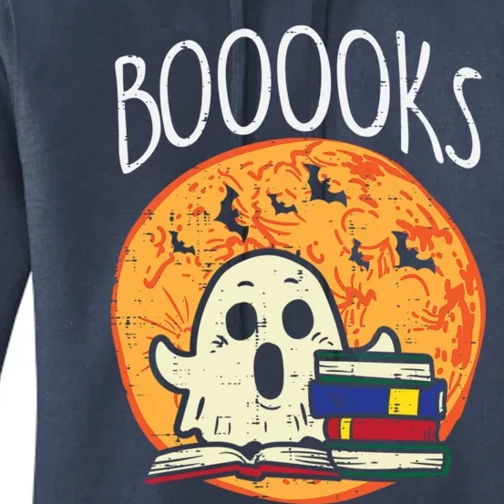 Boooks Moon Ghost Halloween Bookworm Librarian Teacher Book Great Gift Women's Pullover Hoodie