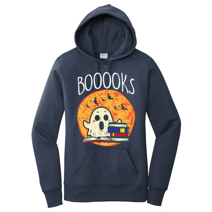 Boooks Moon Ghost Halloween Bookworm Librarian Teacher Book Great Gift Women's Pullover Hoodie