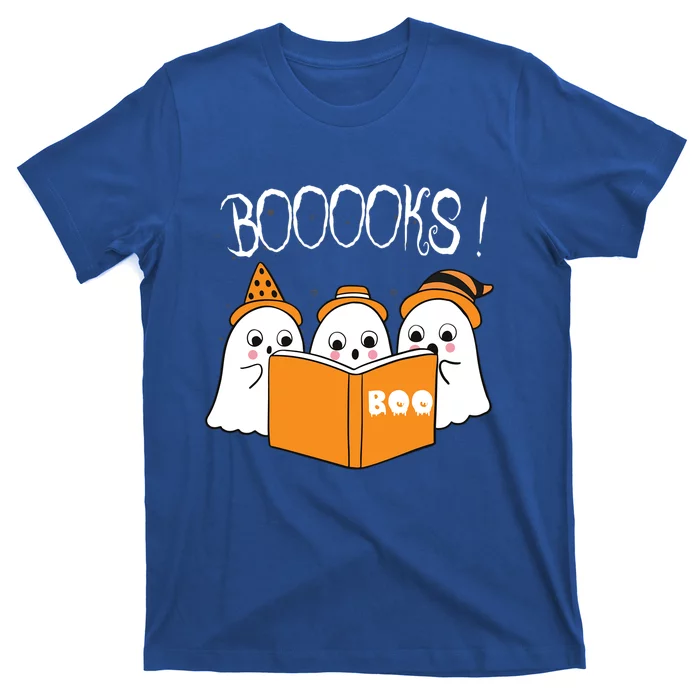 Boooks Moon Ghost Halloween Bookworm Librarian Teacher Book Cool Gift T-Shirt