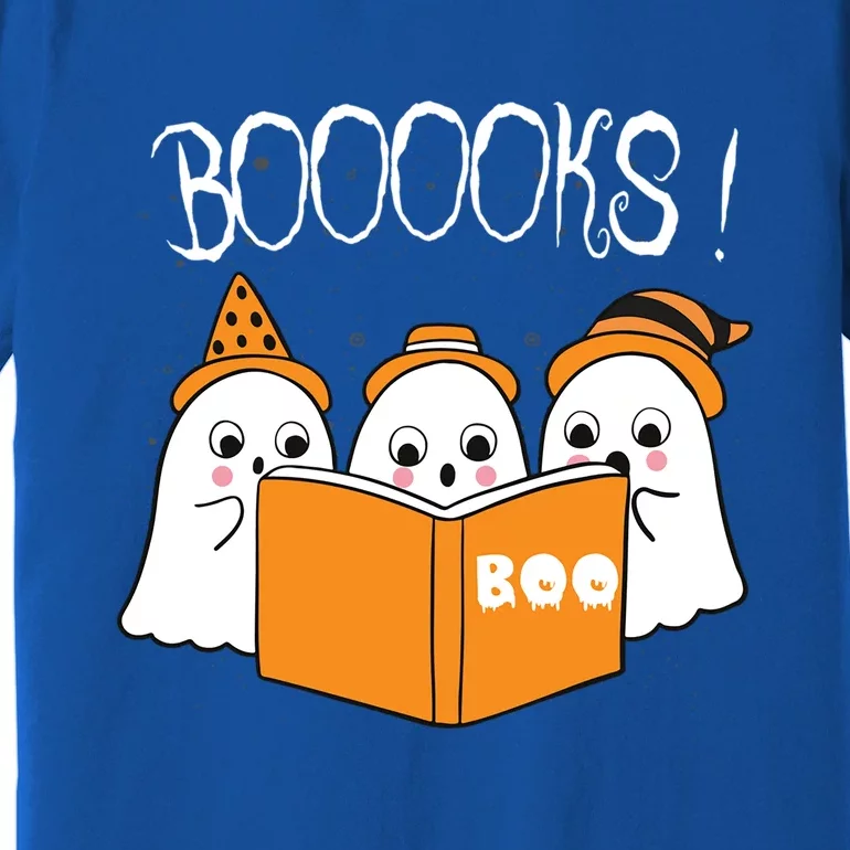 Boooks Moon Ghost Halloween Bookworm Librarian Teacher Book Cool Gift Premium T-Shirt