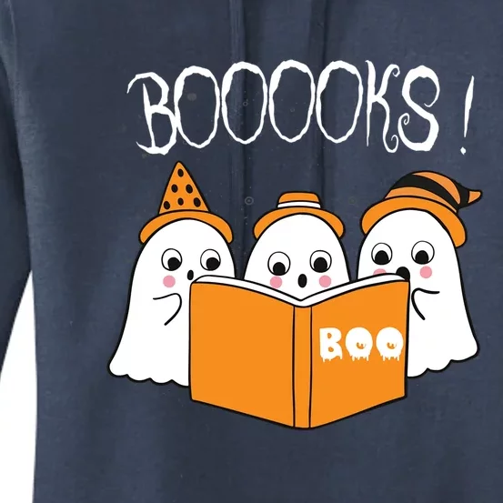 Boooks Moon Ghost Halloween Bookworm Librarian Teacher Book Cool Gift Women's Pullover Hoodie