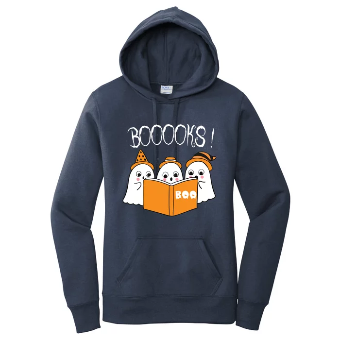 Boooks Moon Ghost Halloween Bookworm Librarian Teacher Book Cool Gift Women's Pullover Hoodie