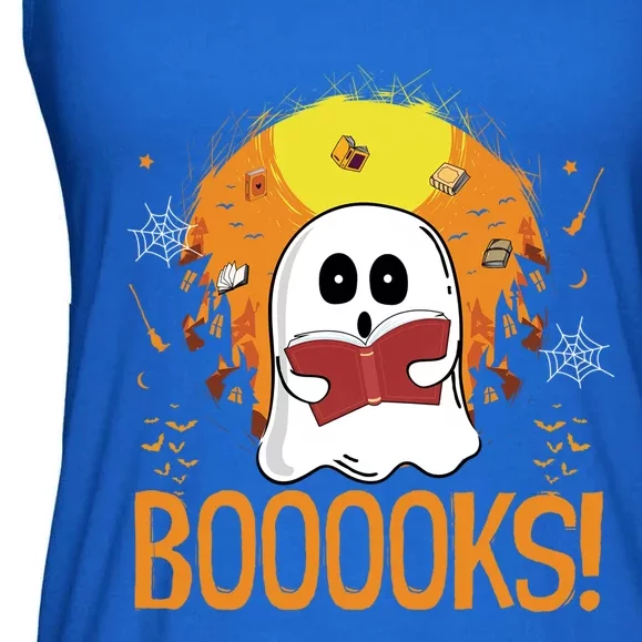 Boooks Moon Ghost Reading Halloween Bookworm Librarian Book Gift Ladies Essential Flowy Tank