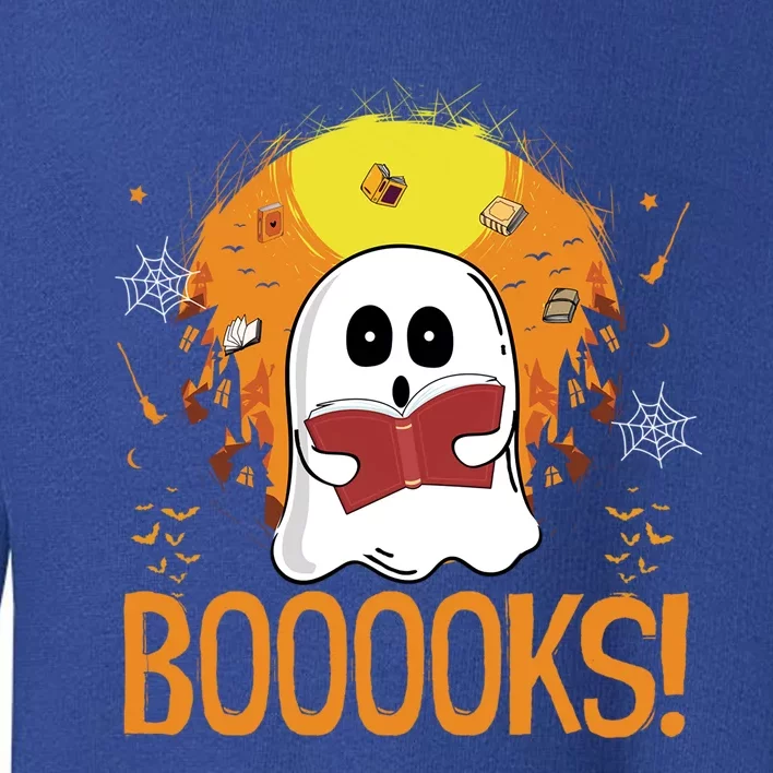 Boooks Moon Ghost Reading Halloween Bookworm Librarian Book Gift Toddler Sweatshirt