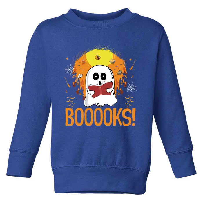 Boooks Moon Ghost Reading Halloween Bookworm Librarian Book Gift Toddler Sweatshirt