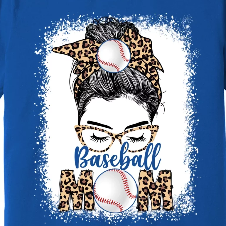 Baseball Mom Game Day Messy Bun Leopard Mothers Day Gift Premium T-Shirt