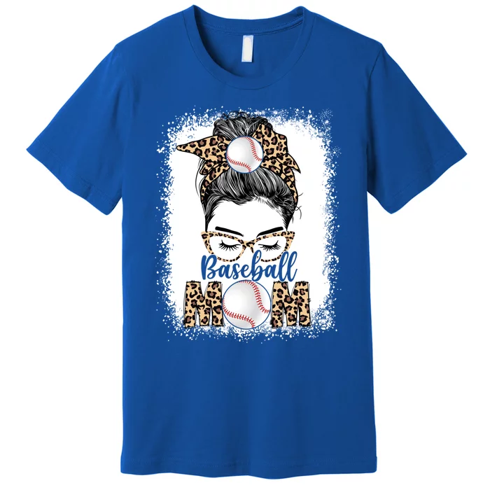 Baseball Mom Game Day Messy Bun Leopard Mothers Day Gift Premium T-Shirt