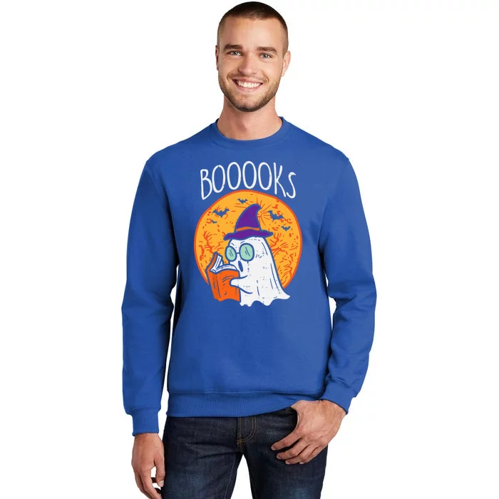 Boooks Moon Ghost Reading Halloween Bookworm Librarian Book Cool Gift Tall Sweatshirt