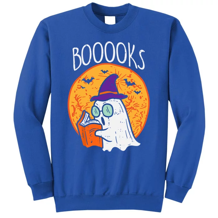 Boooks Moon Ghost Reading Halloween Bookworm Librarian Book Cool Gift Tall Sweatshirt