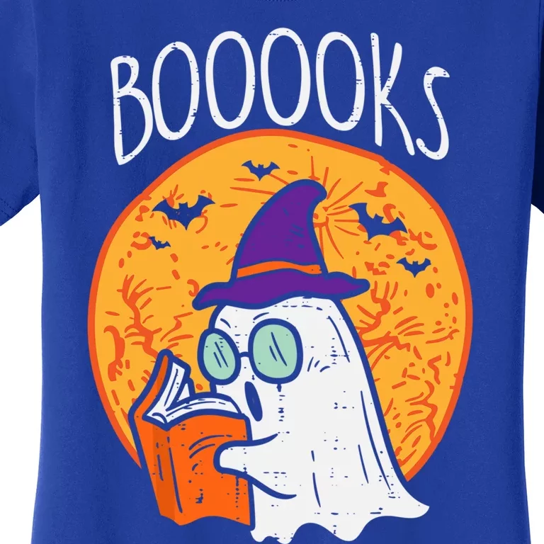 Boooks Moon Ghost Reading Halloween Bookworm Librarian Book Cool Gift Women's T-Shirt