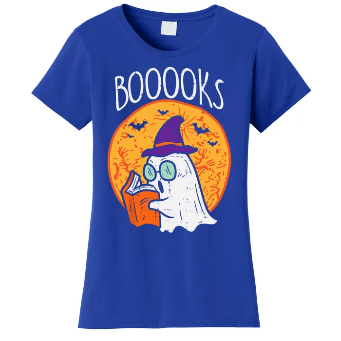 Boooks Moon Ghost Reading Halloween Bookworm Librarian Book Cool Gift Women's T-Shirt