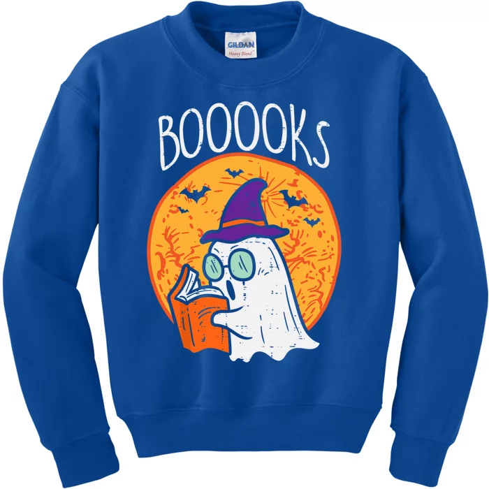 Boooks Moon Ghost Reading Halloween Bookworm Librarian Book Cool Gift Kids Sweatshirt