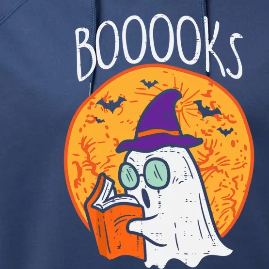 Boooks Moon Ghost Reading Halloween Bookworm Librarian Book Cool Gift Performance Fleece Hoodie