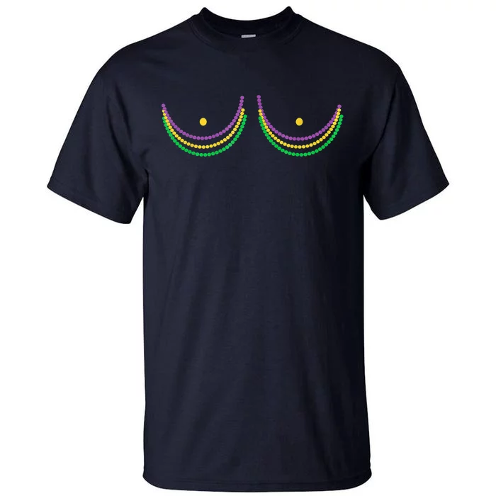 Boobshirt Mardi Gras 2024 Funny Beads Boobs Outline Tall T-Shirt