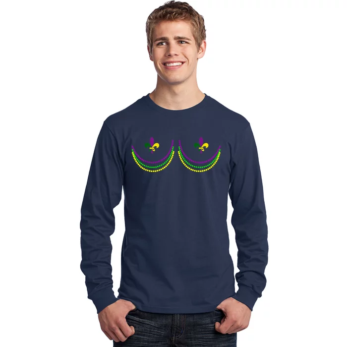 Boobshirt Mardi Gras 2024 Funny Beads Boobs Outline Long Sleeve Shirt