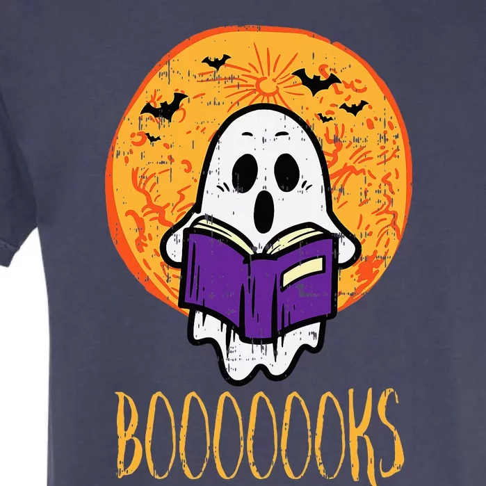 Boooks Moon Ghost Reading Halloween Bookworm Librarian Book Garment-Dyed Heavyweight T-Shirt