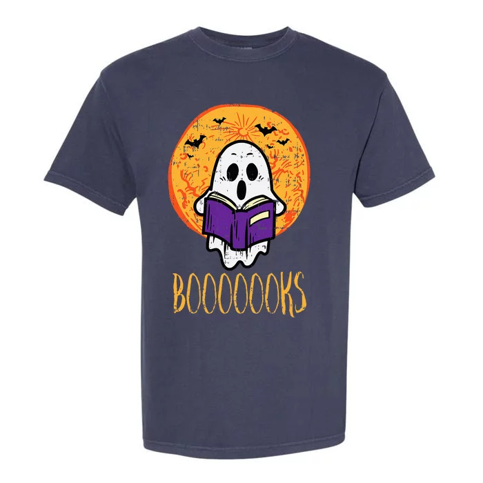 Boooks Moon Ghost Reading Halloween Bookworm Librarian Book Garment-Dyed Heavyweight T-Shirt