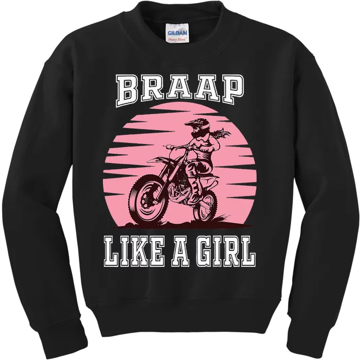 Braap Motorcycle Girl Motocross Dirt Bike Kids Sweatshirt