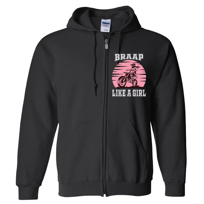 Braap Motorcycle Girl Motocross Dirt Bike Full Zip Hoodie