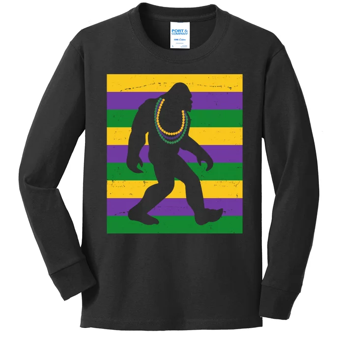 Bigfoot Mardi Gras Festive Kids Long Sleeve Shirt