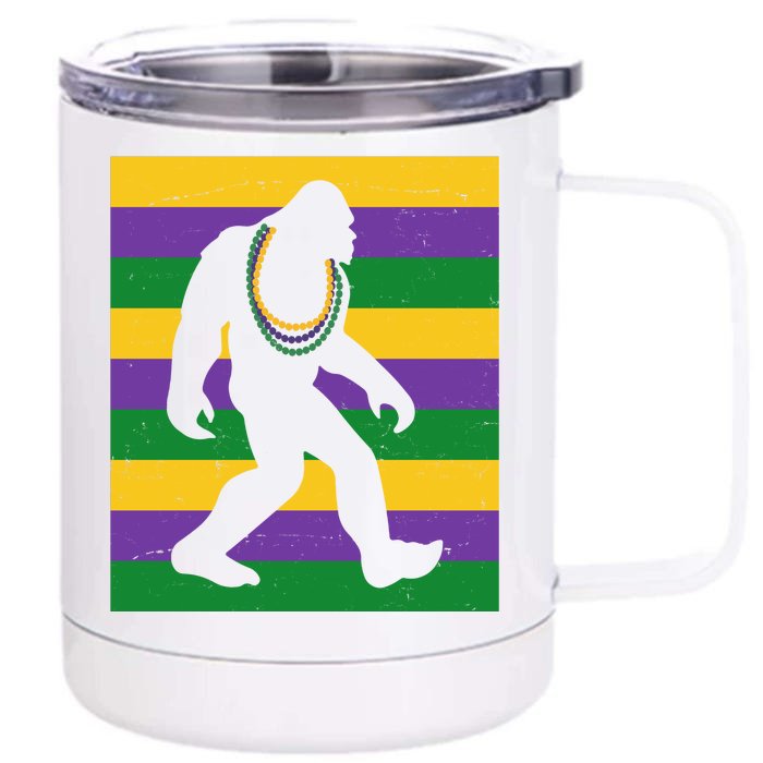 Bigfoot Mardi Gras Festive Front & Back 12oz Stainless Steel Tumbler Cup