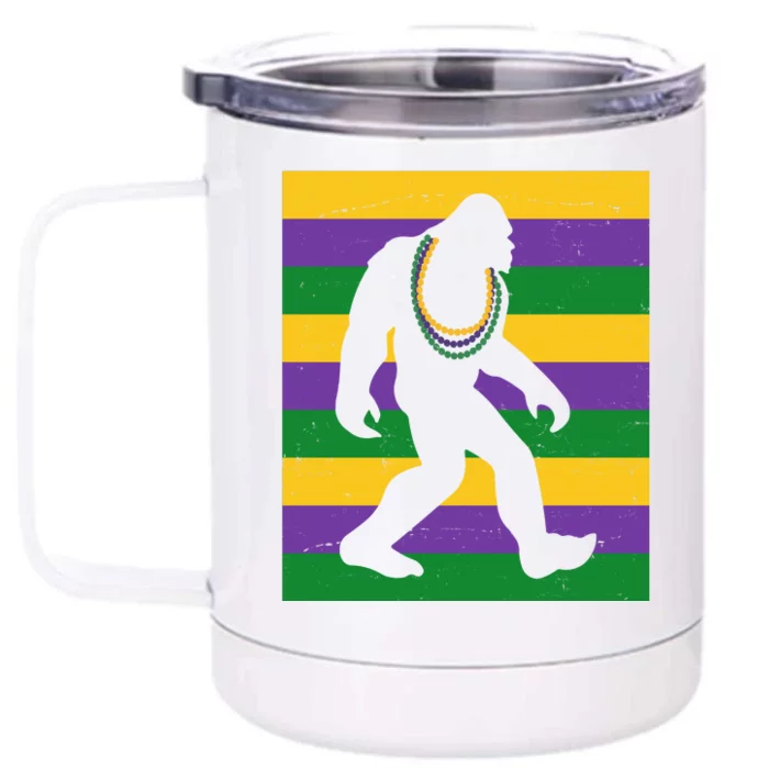 Bigfoot Mardi Gras Festive Front & Back 12oz Stainless Steel Tumbler Cup