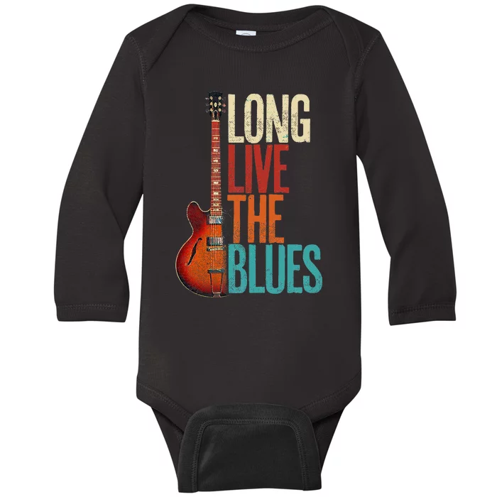 Blues Music Guitar Funny For Guitarist Guitar Player Vintage Baby Long Sleeve Bodysuit