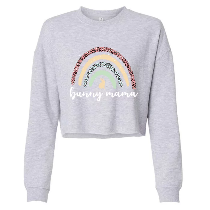 Bunny Mama Graphic Leopard Rainbow Mom Easter Gift Cropped Pullover Crew