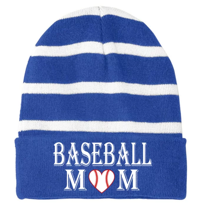 Baseball Mom Graphic Funny Gift Funny Gift For Sport Moms Striped Beanie with Solid Band